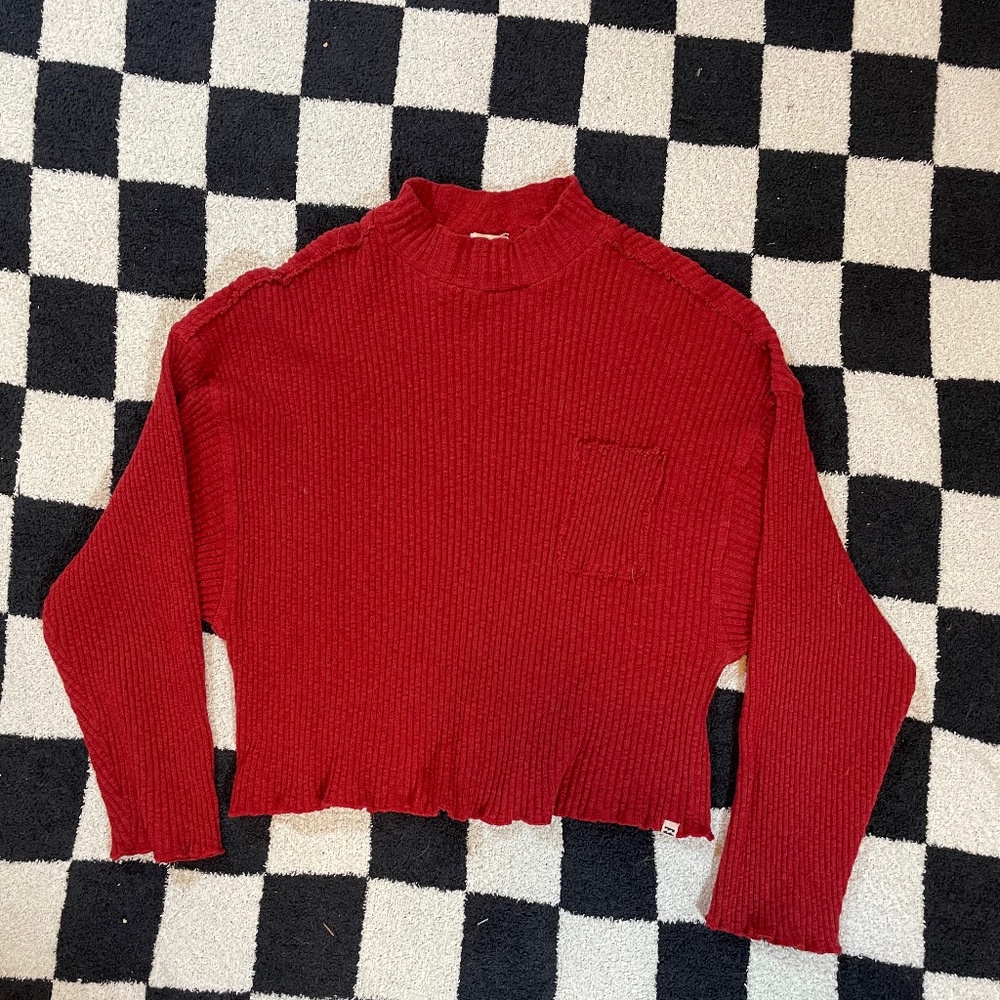 billabong mock neck knit sweater red women's size large